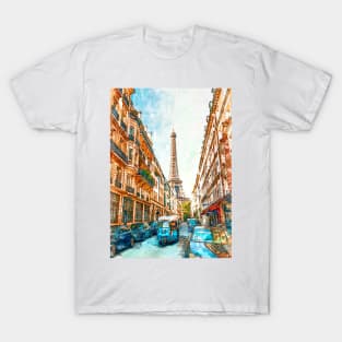 Paris City Street Vintage Eiffel Tower. For Eiffel Tower & Paris Lovers. T-Shirt